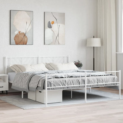 Metal Bed Frame without Mattress with Footboard with Headboard & Footboard White 183 cm 213 cm
