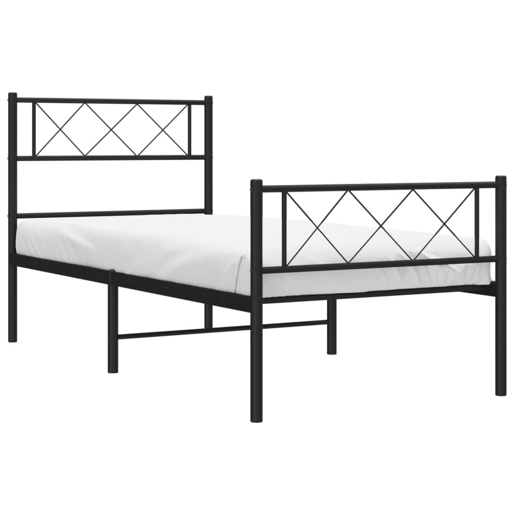 Metal Bed Frame without Mattress with Footboard with Headboard & Footboard Black 75 cm 190 cm