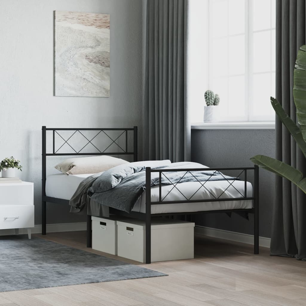 Metal Bed Frame without Mattress with Footboard with Headboard & Footboard Black 75 cm 190 cm
