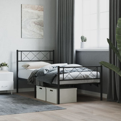 Metal Bed Frame without Mattress with Footboard with Headboard & Footboard Black 75 cm 190 cm