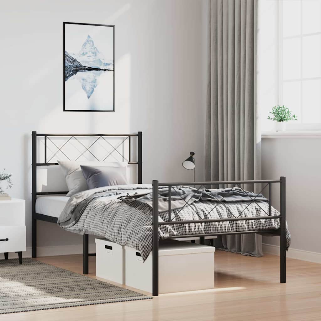 Metal Bed Frame without Mattress with Footboard with Headboard & Footboard Black 100 cm 200 cm