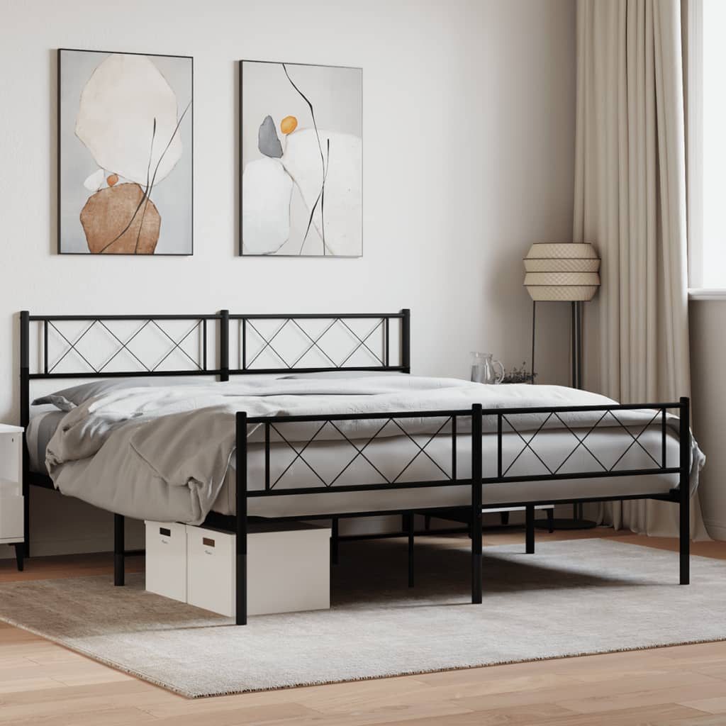 Metal Bed Frame without Mattress with Footboard with Headboard & Footboard Black 140 cm 200 cm