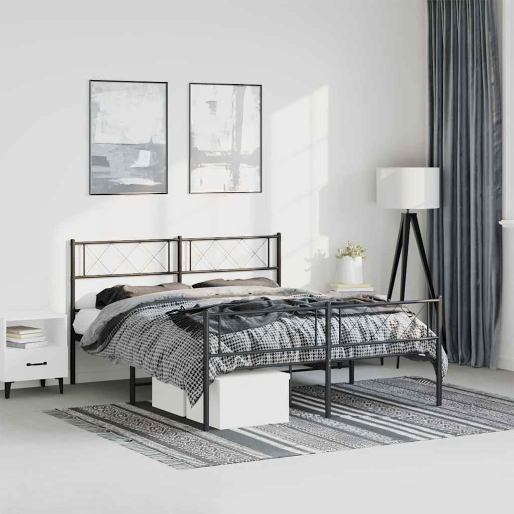 Metal Bed Frame without Mattress with Footboard with Headboard & Footboard Black 150 cm 200 cm