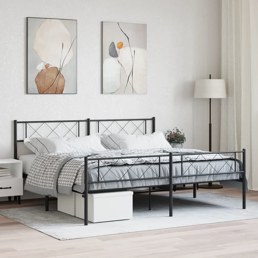 Metal Bed Frame without Mattress with Footboard with Headboard & Footboard Black 180 cm 200 cm