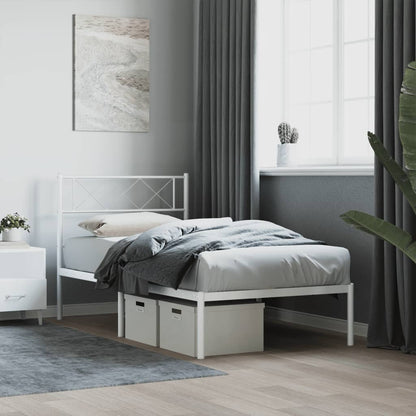 Metal Bed Frame without Mattress with Headboard White 80 cm 200 cm