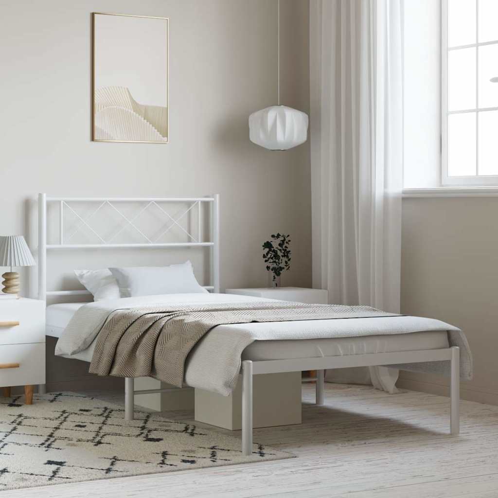 Metal Bed Frame without Mattress with Headboard White 100 cm 190 cm