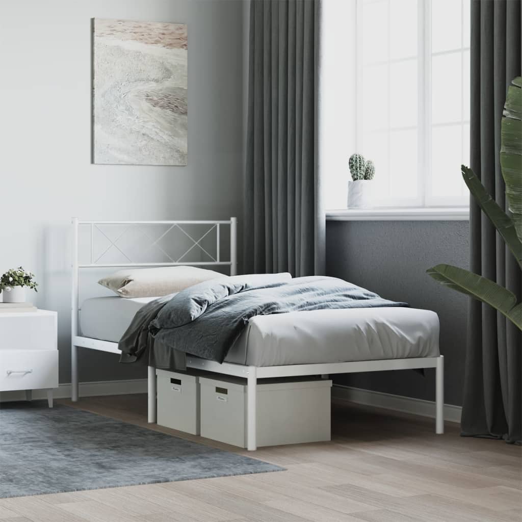 Metal Bed Frame without Mattress with Headboard White 107 cm 203 cm
