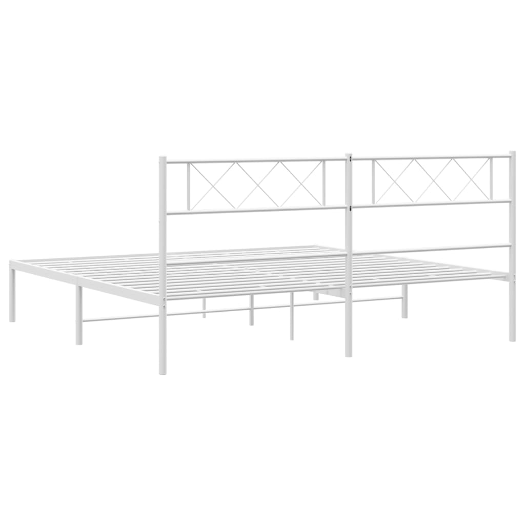 Metal Bed Frame without Mattress with Headboard White 180 cm 200 cm