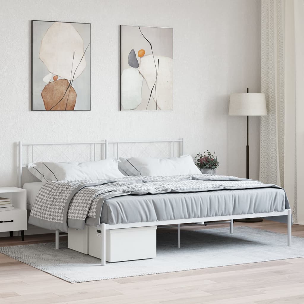 Metal Bed Frame without Mattress with Headboard White 180 cm 200 cm