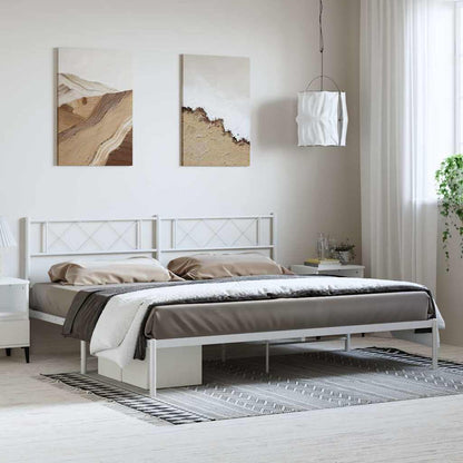 Metal Bed Frame without Mattress with Headboard White 183 cm 213 cm