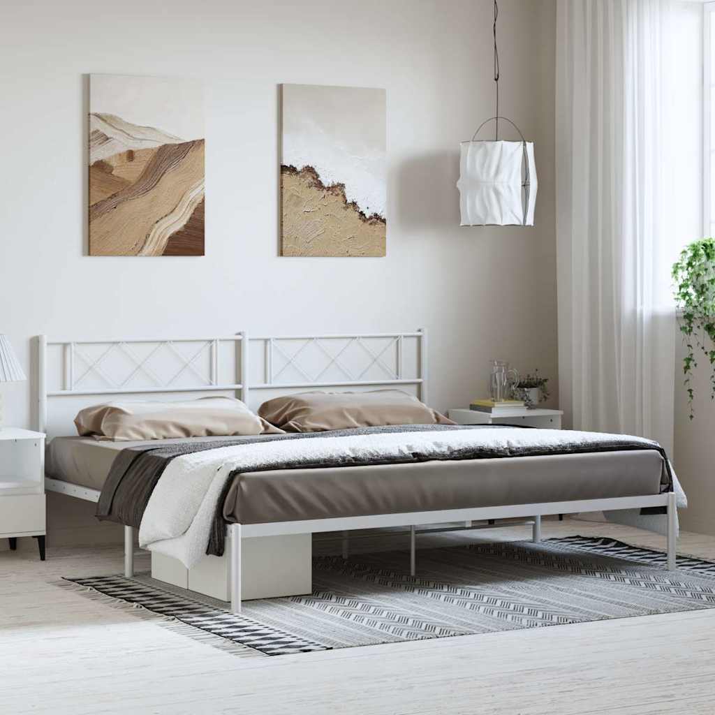 Metal Bed Frame without Mattress with Headboard White 193 cm 203 cm