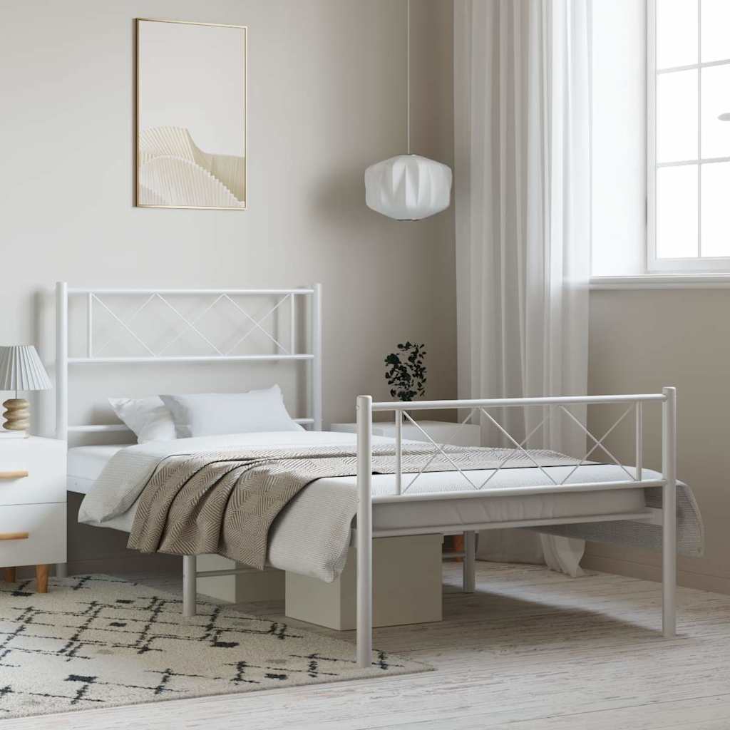 Metal Bed Frame without Mattress with Footboard with Headboard & Footboard White 100 cm 190 cm