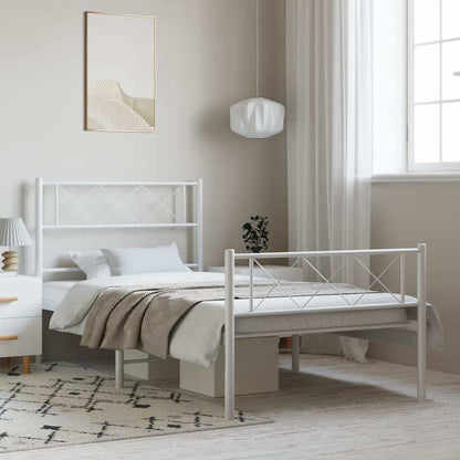 Metal Bed Frame without Mattress with Footboard with Headboard & Footboard White 100 cm 200 cm