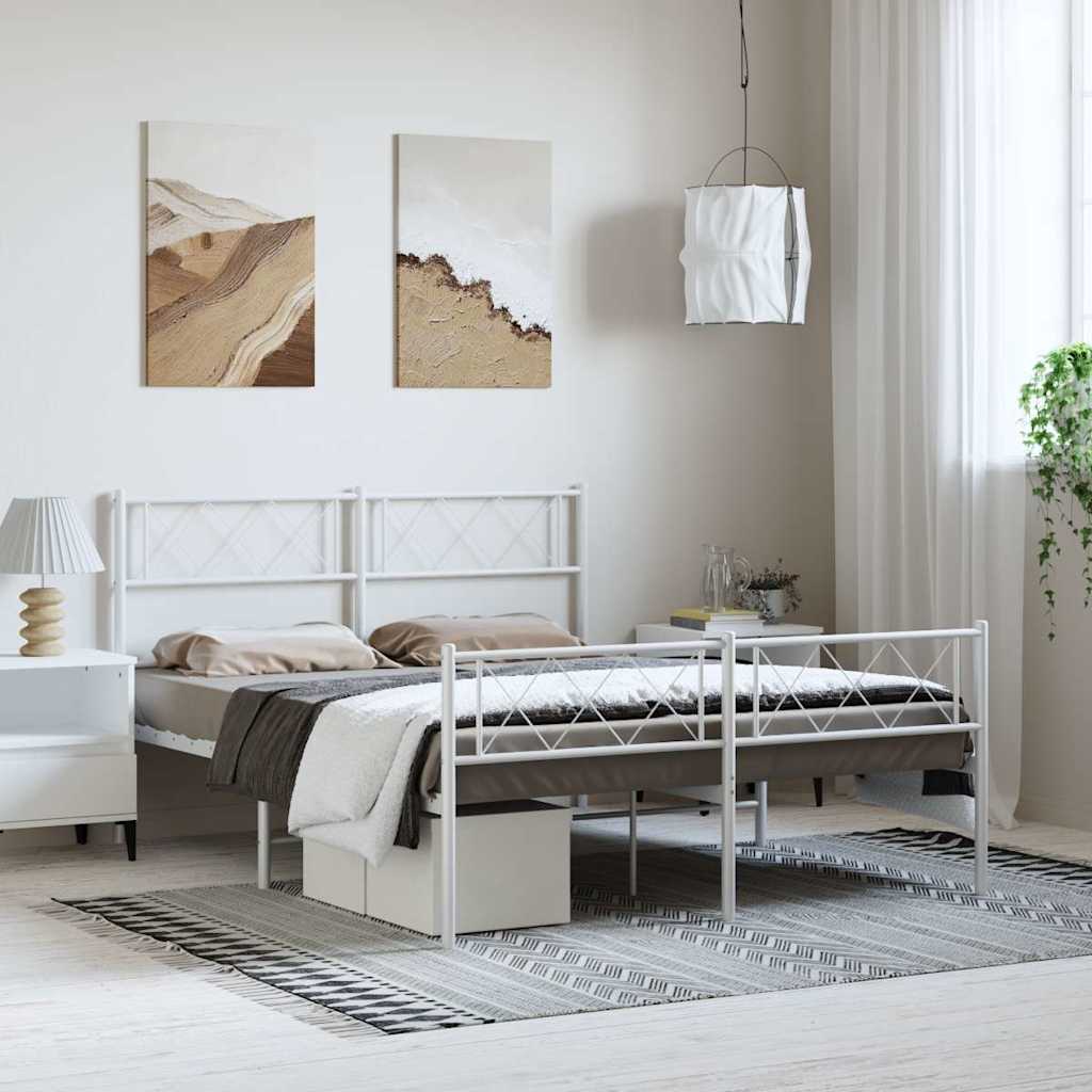 Metal Bed Frame without Mattress with Footboard with Headboard & Footboard White 135 cm 190 cm