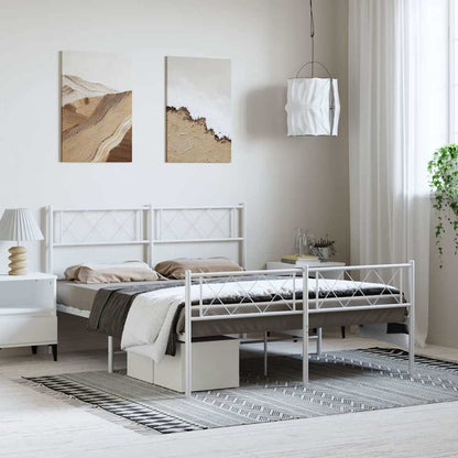 Metal Bed Frame without Mattress with Footboard with Headboard & Footboard White 135 cm 190 cm