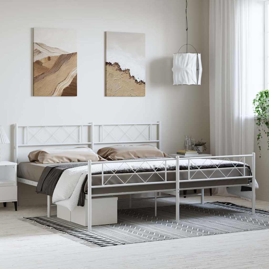 Metal Bed Frame without Mattress with Footboard with Headboard & Footboard White 183 cm 213 cm