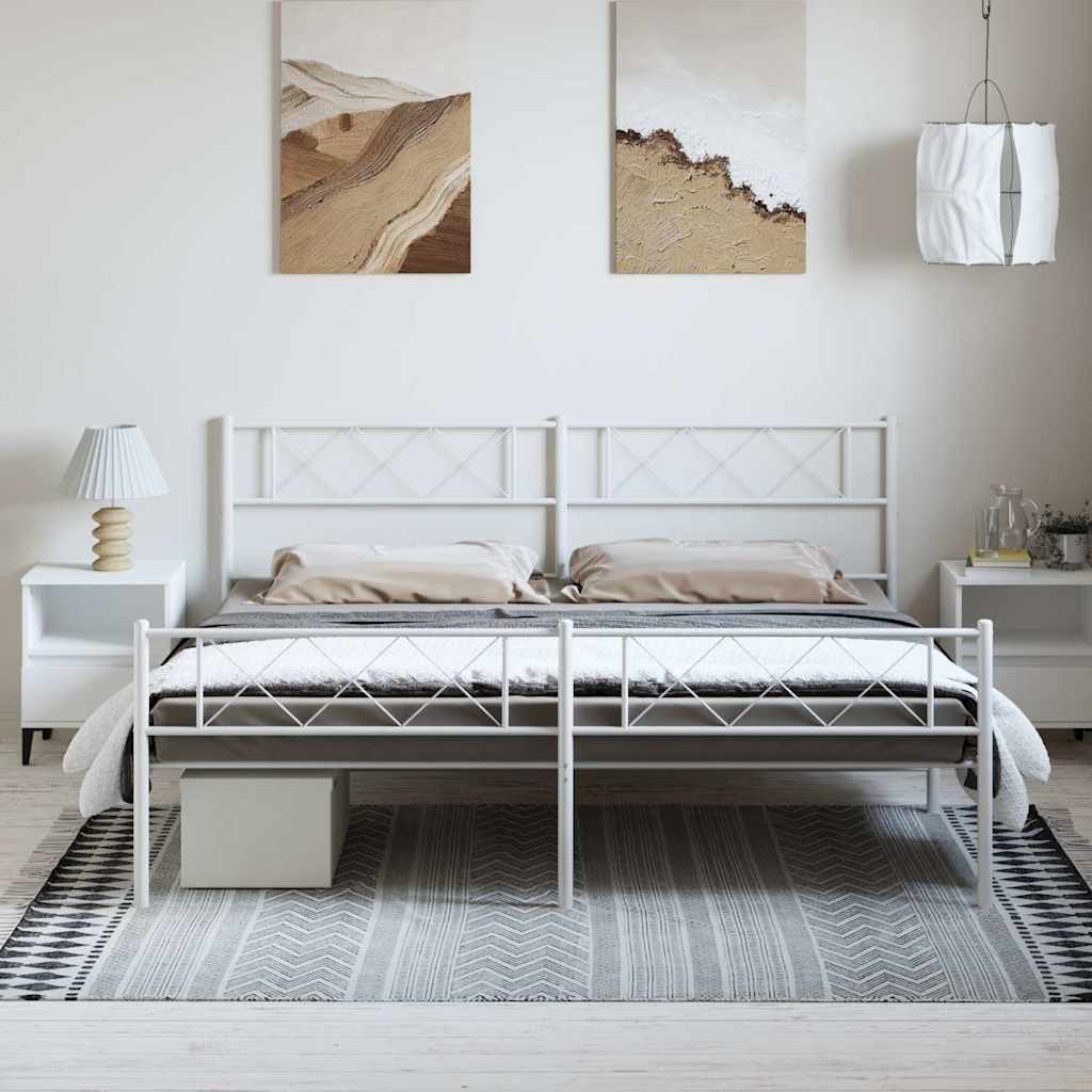 Metal Bed Frame without Mattress with Footboard with Headboard & Footboard White 193 cm 203 cm
