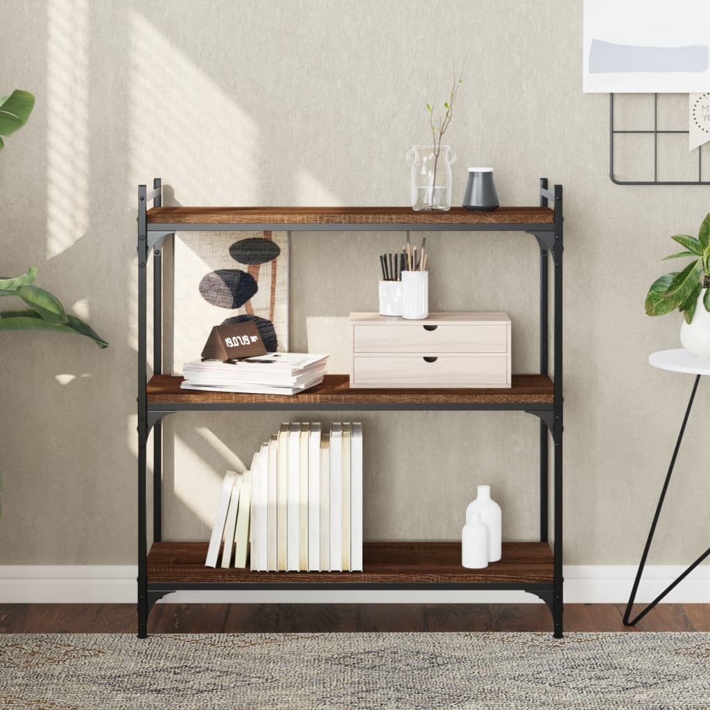 Bookcase 3-Tier 80x30x86 cm Engineered Wood Brown oak 86 cm