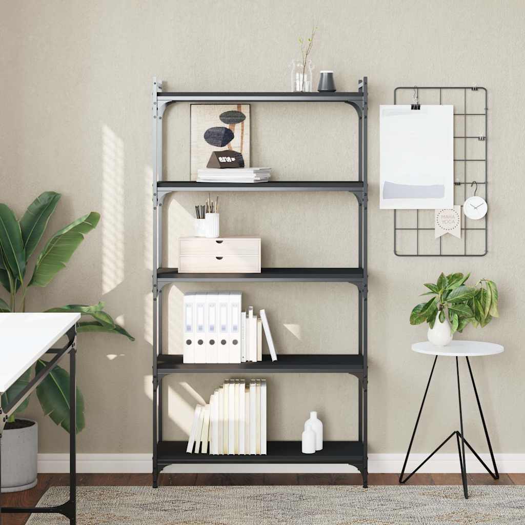 Bookcase 3-Tier 80x30x86 cm Engineered Wood Black 154 cm