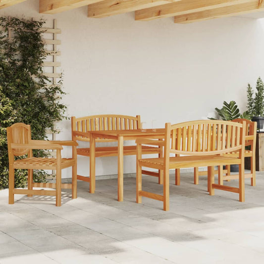 5 Piece Garden Dining Set Solid Wood Teak 140 cm table length 2x chair + 2x bench + table