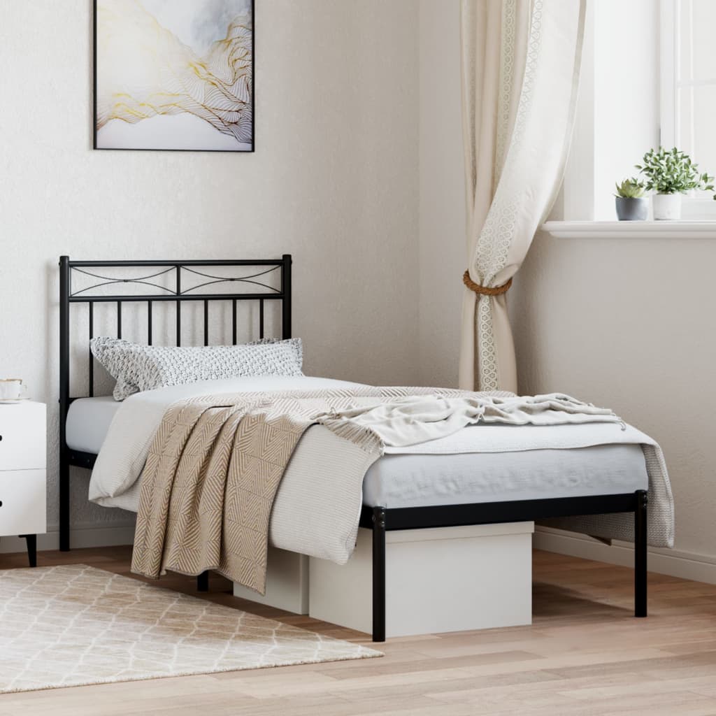 Metal Bed Frame without Mattress with Headboard Black 80 cm 200 cm