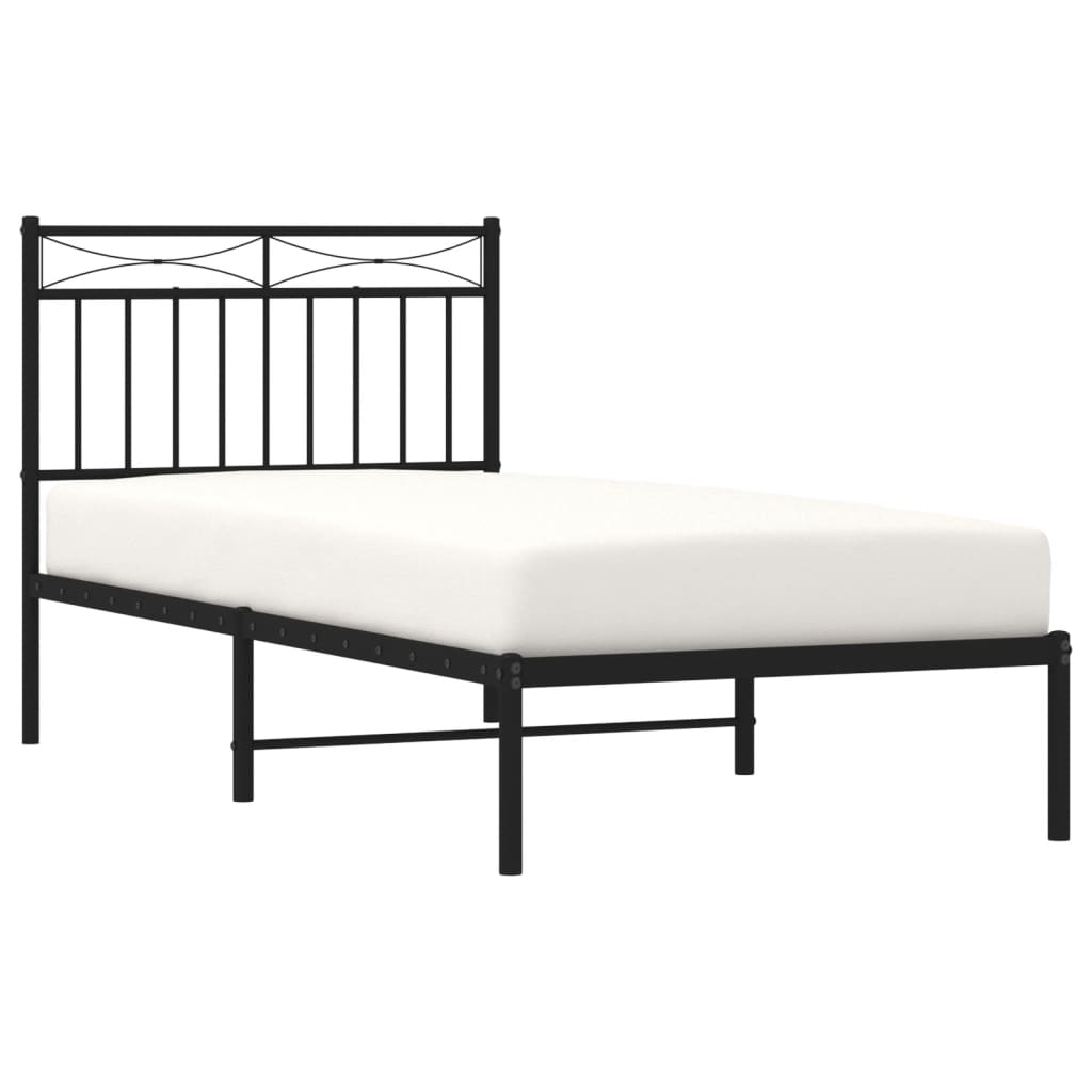 Metal Bed Frame without Mattress with Headboard Black 90 cm 190 cm