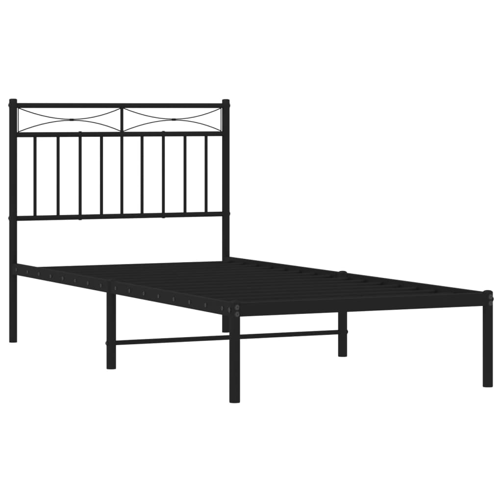 Metal Bed Frame without Mattress with Headboard Black 90 cm 190 cm