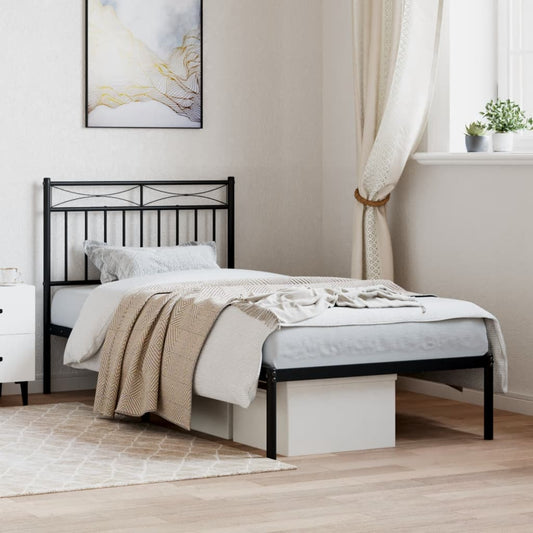 Metal Bed Frame without Mattress with Headboard Black 90 cm 190 cm