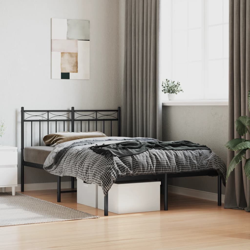Metal Bed Frame without Mattress with Headboard Black 120 cm 200 cm