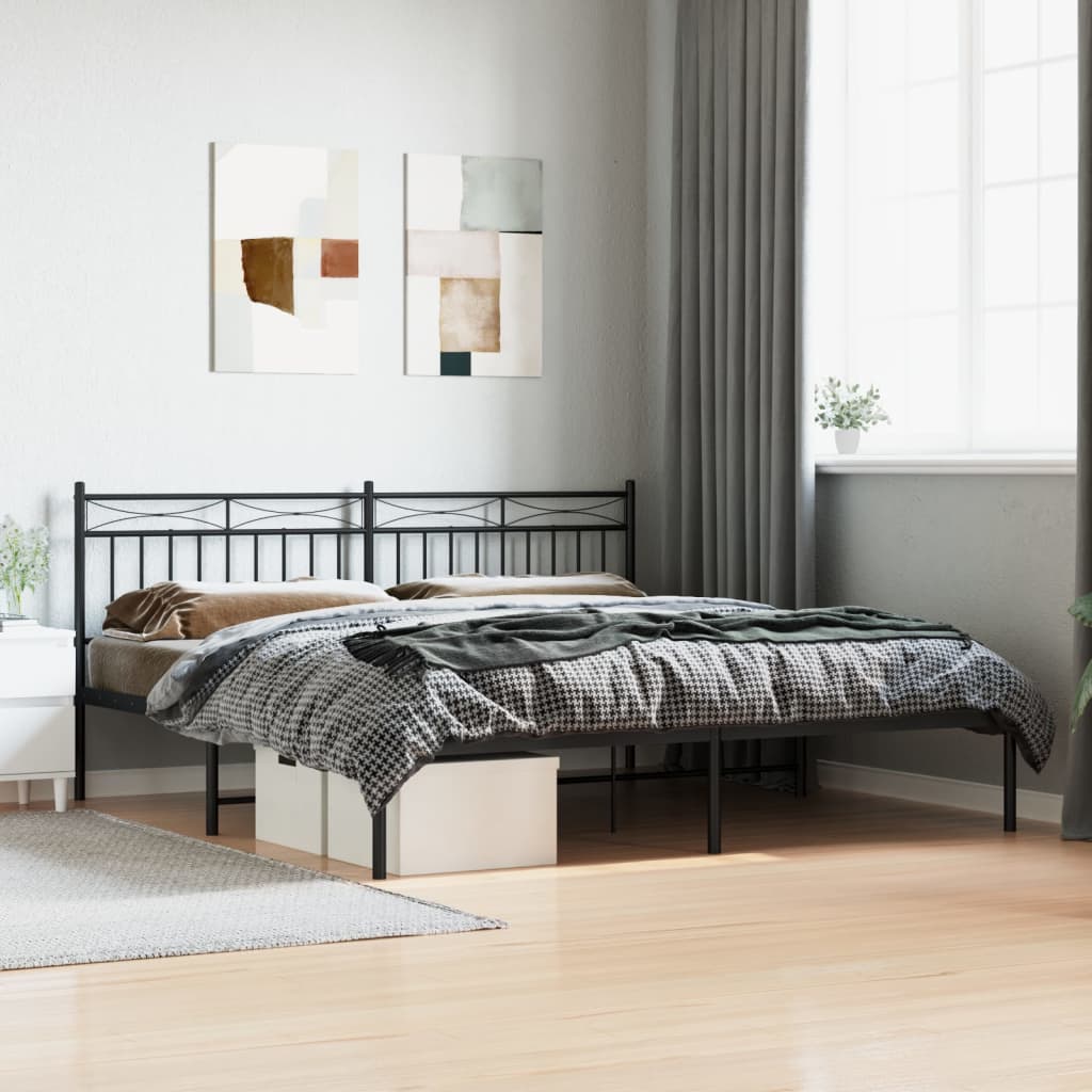 Metal Bed Frame without Mattress with Headboard Black 180 cm 200 cm