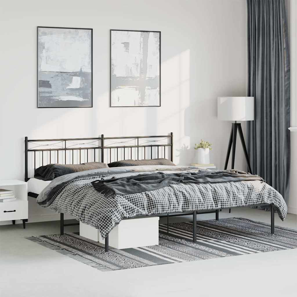 Metal Bed Frame without Mattress with Headboard Black 183 cm 213 cm