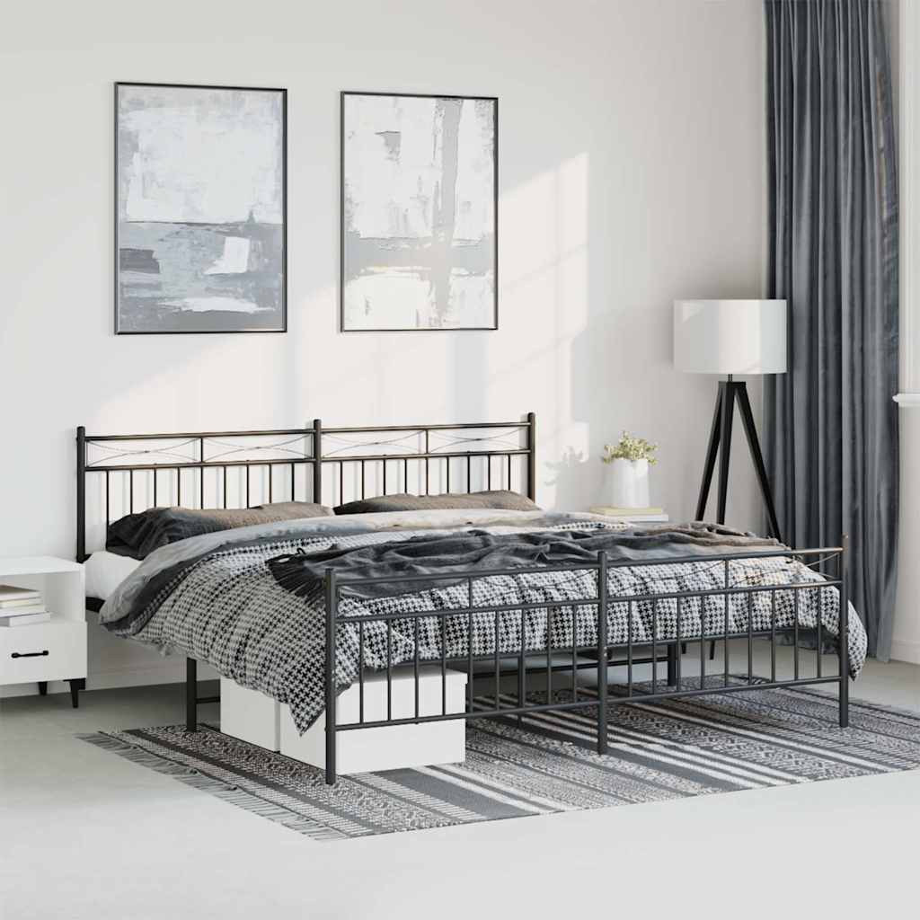 Metal Bed Frame without Mattress with Footboard with Headboard & Footboard Black 193 cm 203 cm