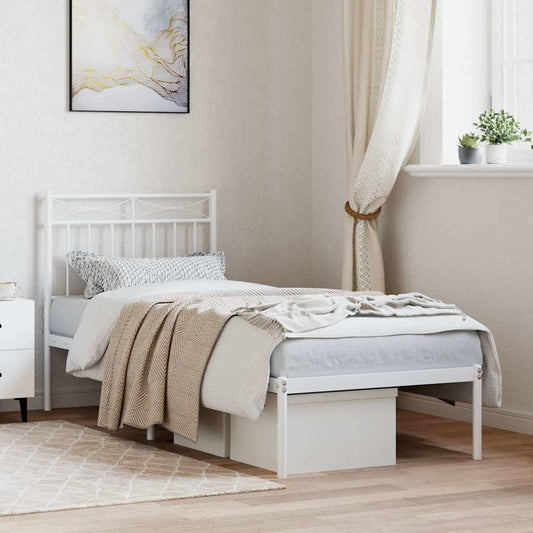 Metal Bed Frame without Mattress with Headboard White 80 cm 200 cm