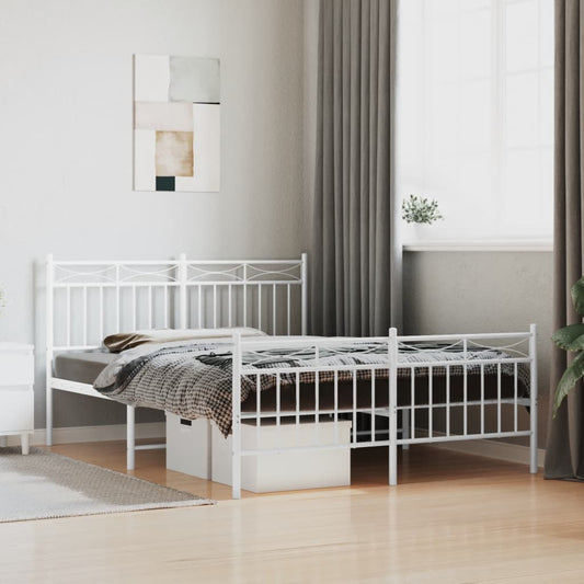 Metal Bed Frame without Mattress with Footboard with Headboard & Footboard White 140 cm 190 cm
