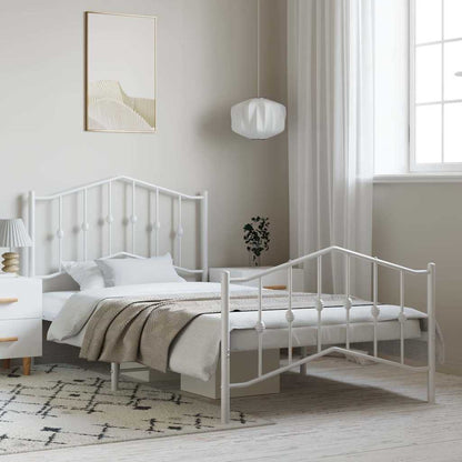 Metal Bed Frame without Mattress with Footboard with Headboard & Footboard White 100 cm 200 cm