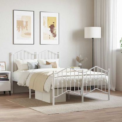 Metal Bed Frame without Mattress with Footboard with Headboard & Footboard White 120 cm 190 cm