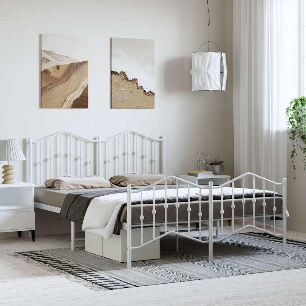 Metal Bed Frame without Mattress with Footboard with Headboard & Footboard White 135 cm 190 cm