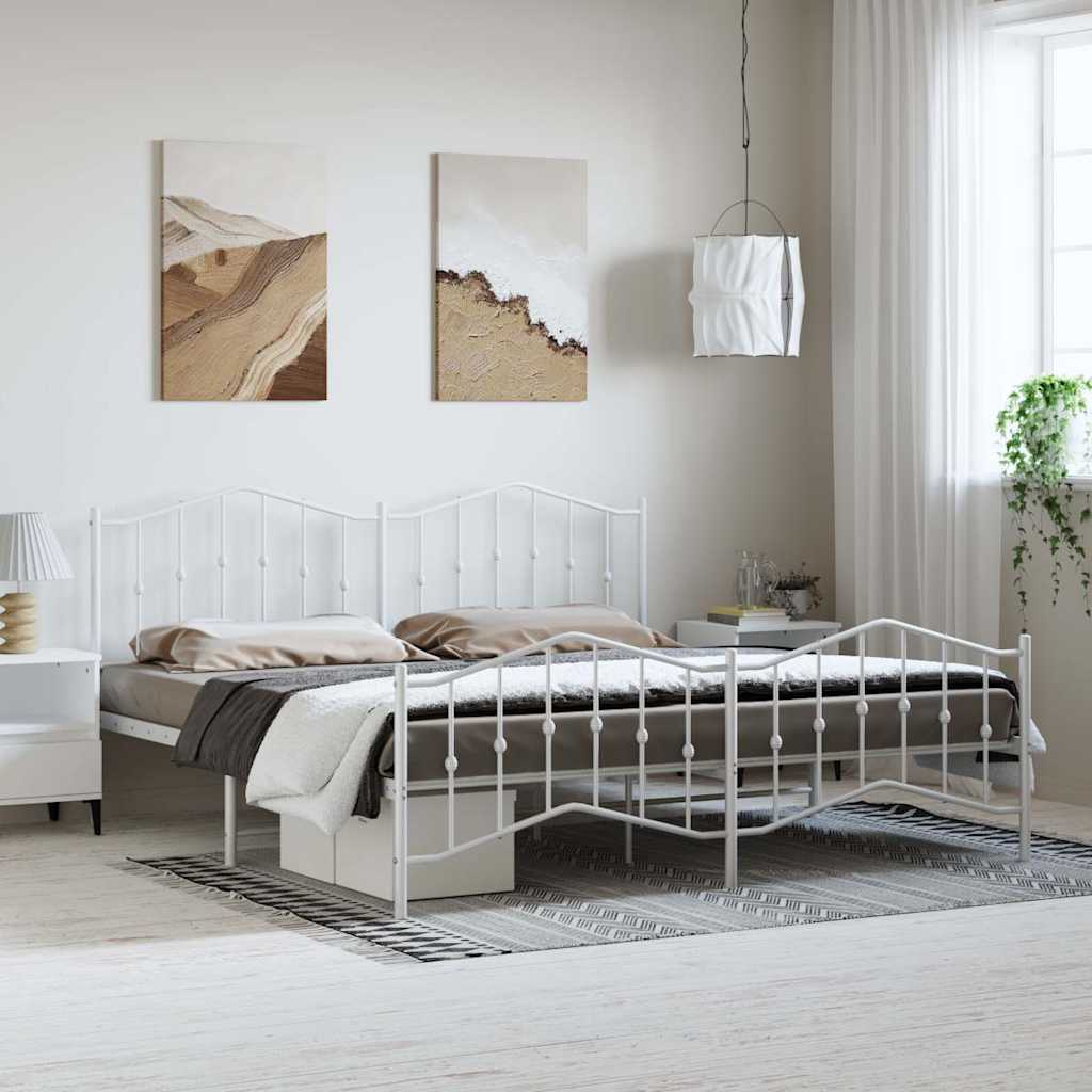 Metal Bed Frame without Mattress with Footboard with Headboard & Footboard White 193 cm 203 cm