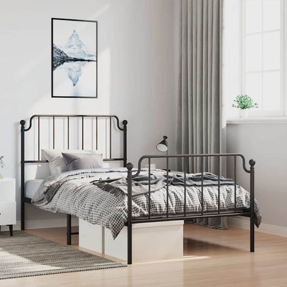 Metal Bed Frame without Mattress with Footboard with Headboard & Footboard Black 100 cm 200 cm