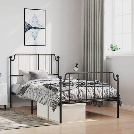 Metal Bed Frame without Mattress with Footboard with Headboard & Footboard Black 100 cm 200 cm