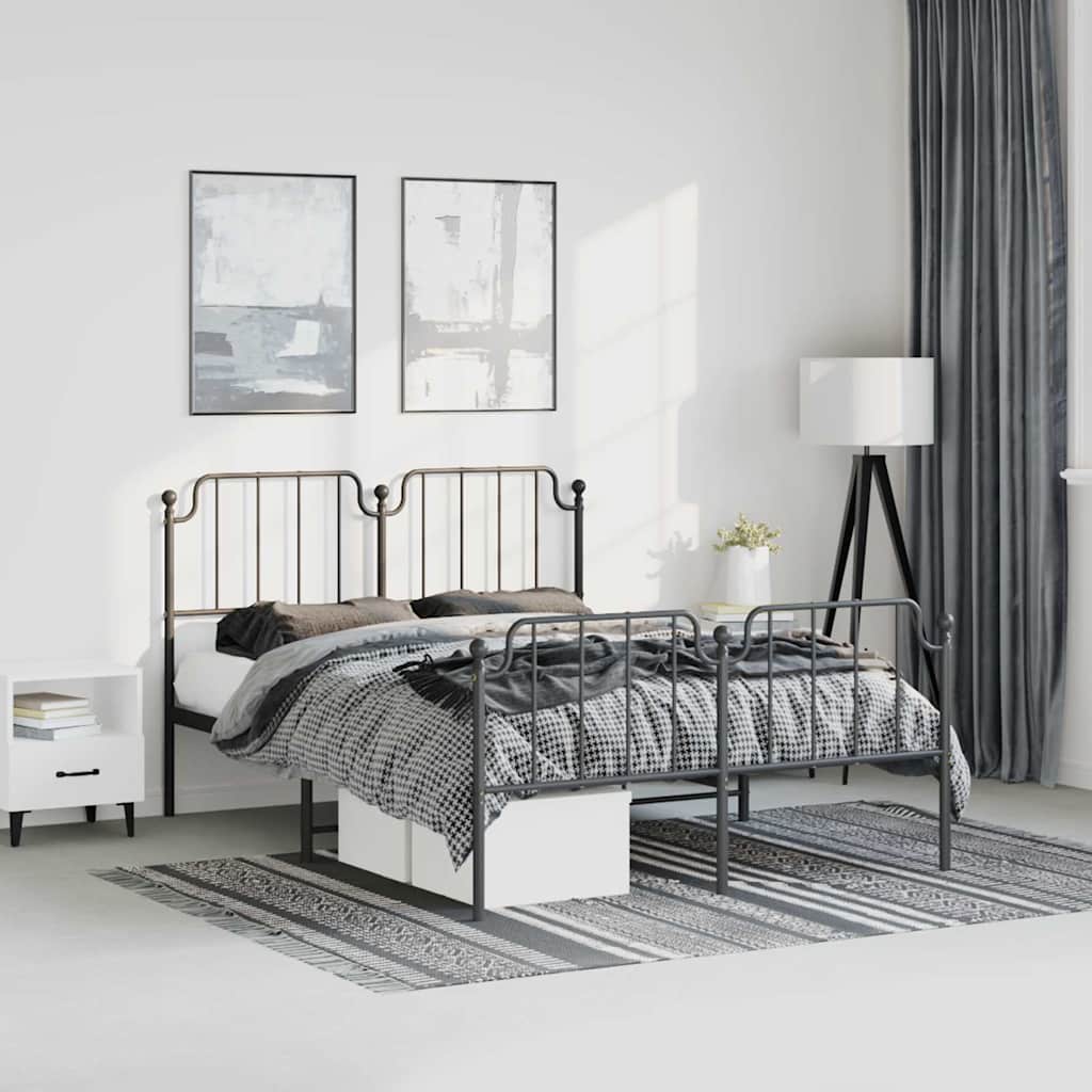 Metal Bed Frame without Mattress with Footboard with Headboard & Footboard Black 135 cm 190 cm