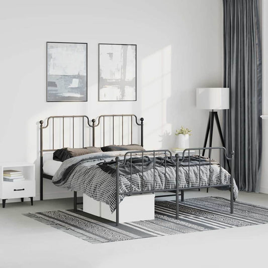 Metal Bed Frame without Mattress with Footboard with Headboard & Footboard Black 135 cm 190 cm