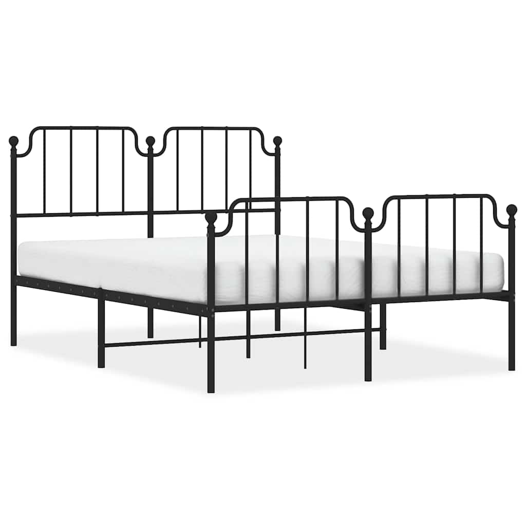 Metal Bed Frame without Mattress with Footboard with Headboard & Footboard Black 150 cm 200 cm
