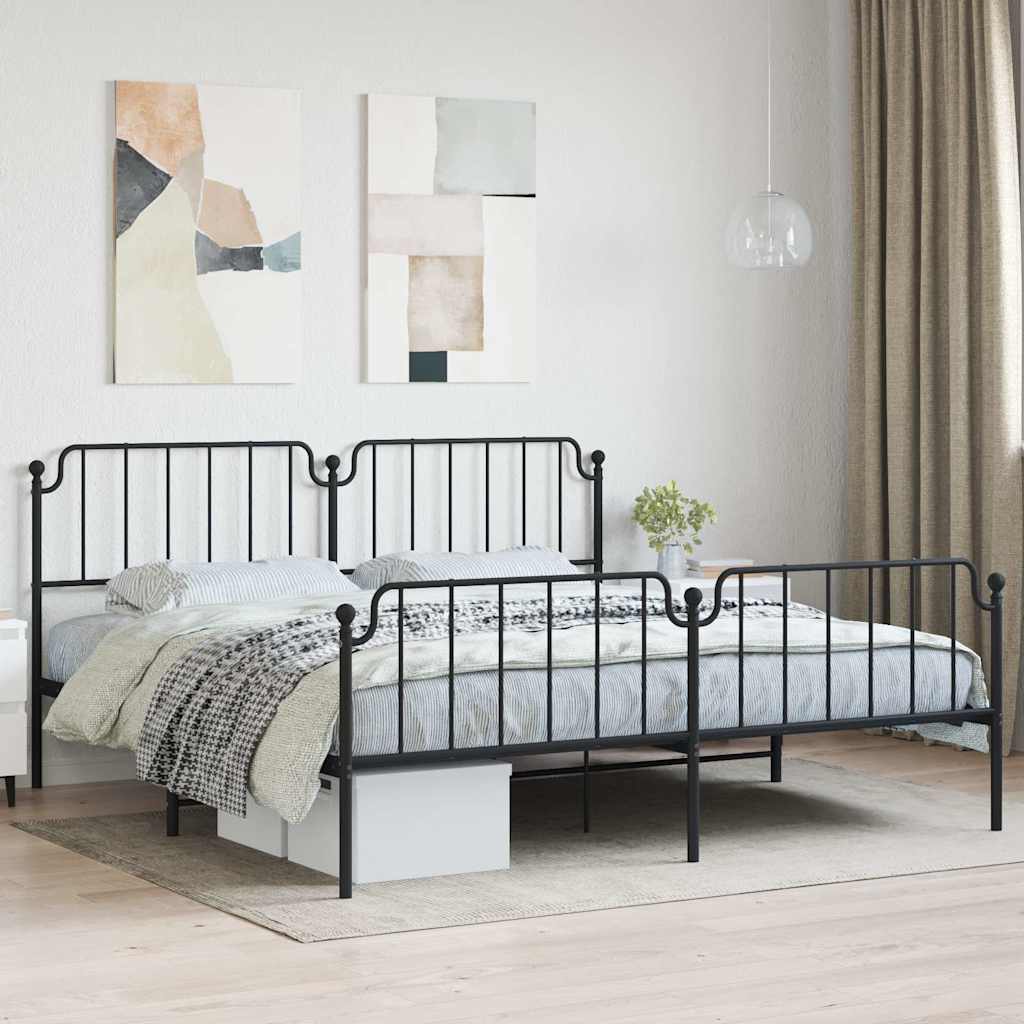 Metal Bed Frame without Mattress with Footboard with Headboard & Footboard Black 193 cm 203 cm