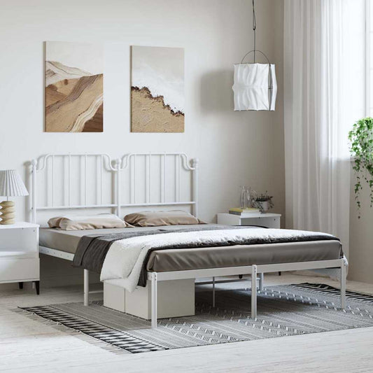 Metal Bed Frame without Mattress with Headboard White 150 cm 200 cm