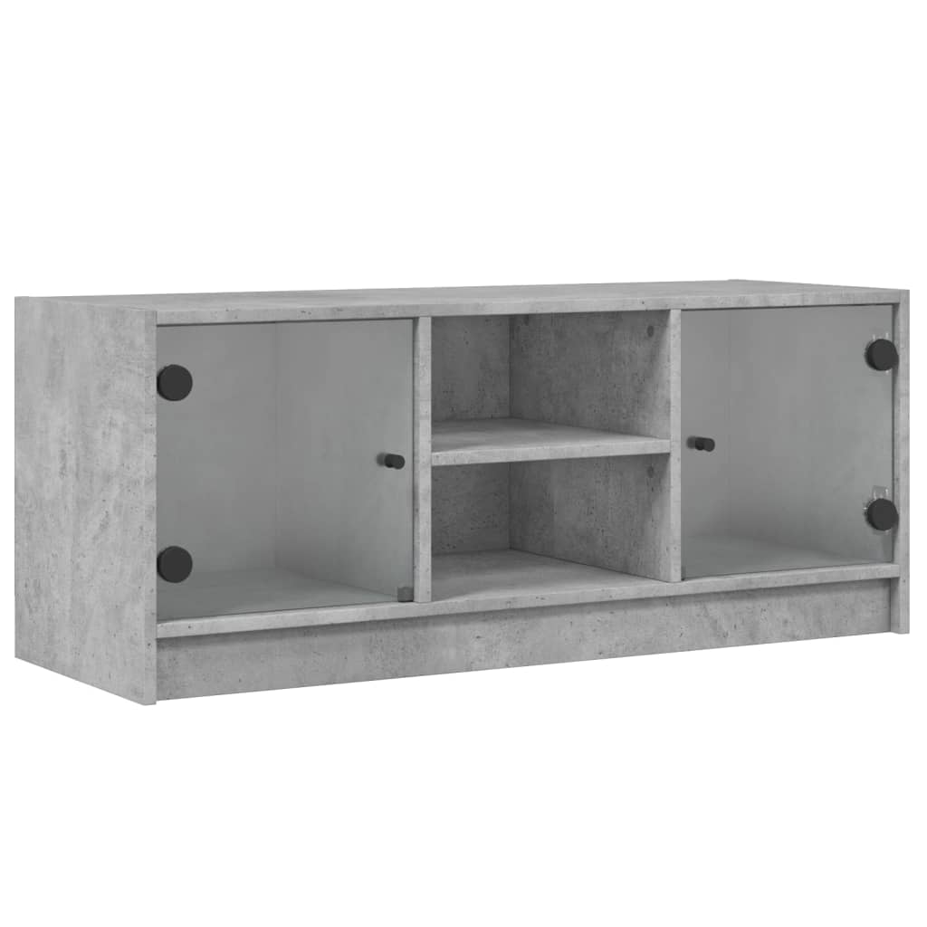 TV Cabinet with Glass Doors 102x37x42 cm Concrete grey