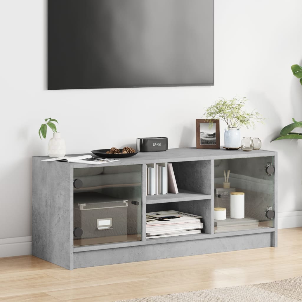 TV Cabinet with Glass Doors 102x37x42 cm Concrete grey