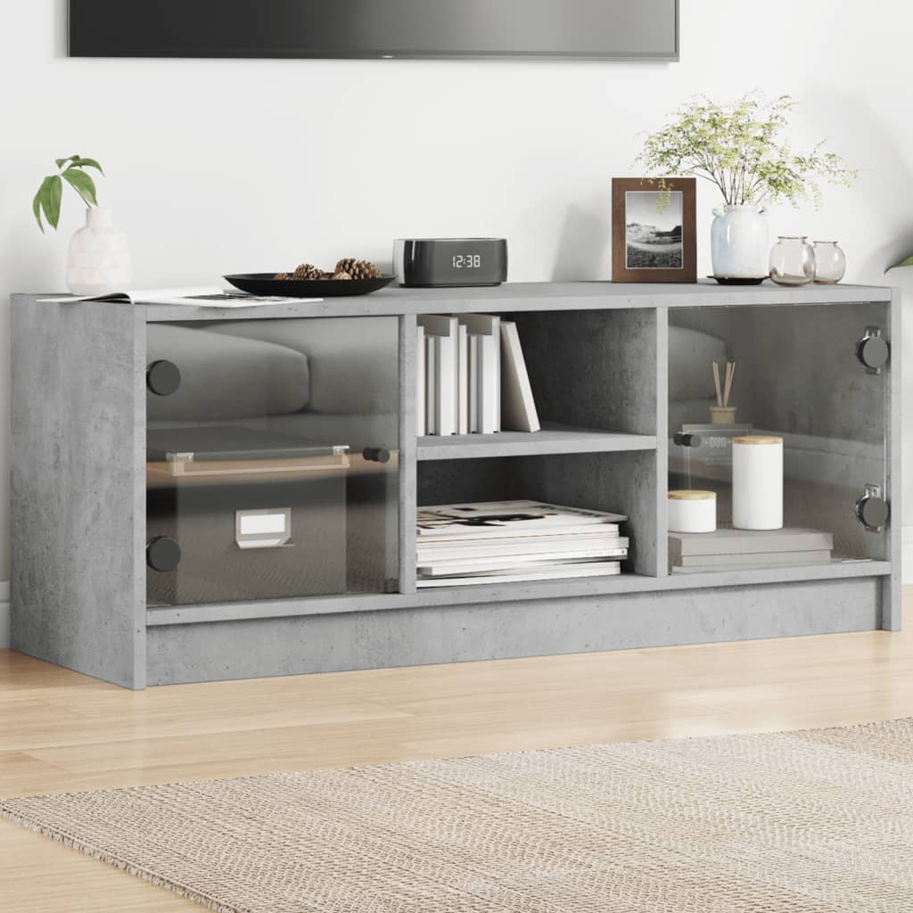 TV Cabinet with Glass Doors 102x37x42 cm Concrete grey