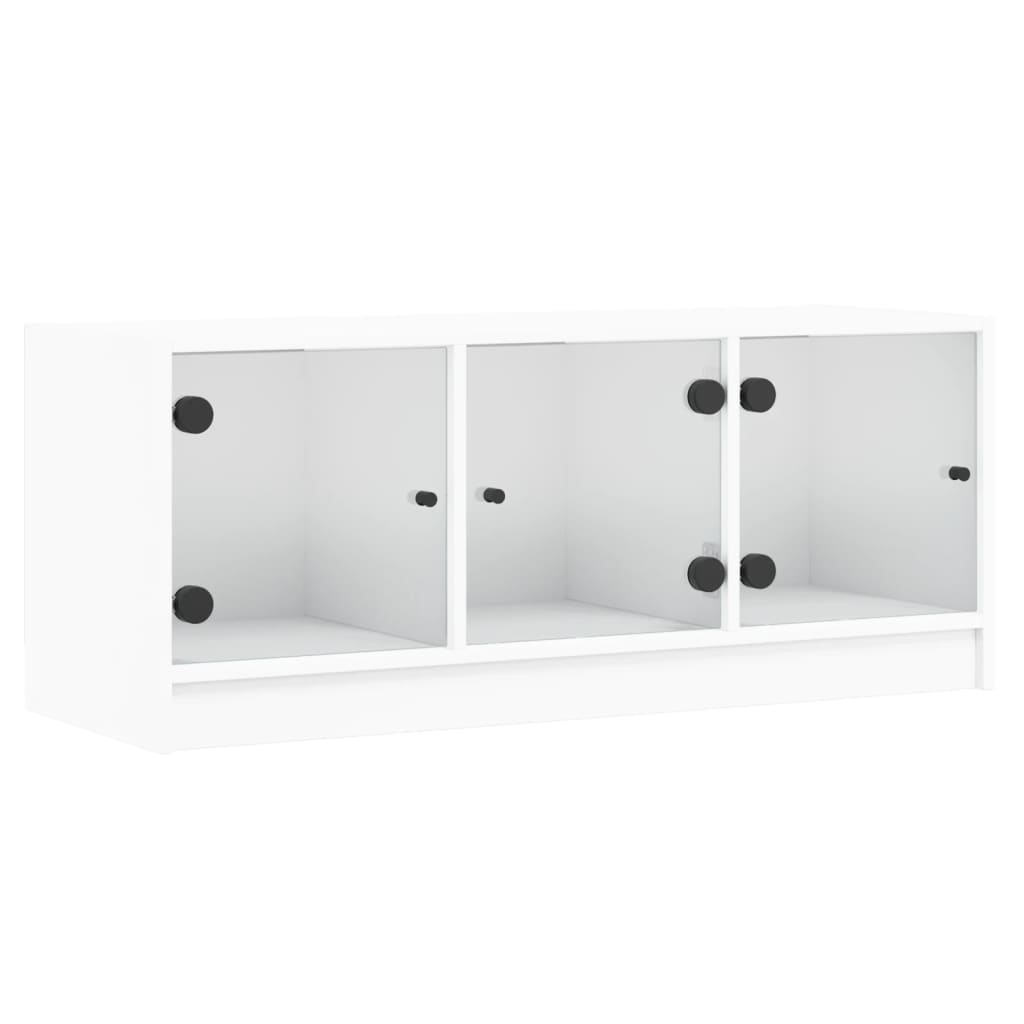 TV Cabinet with Glass Doors 102x37x42 cm White