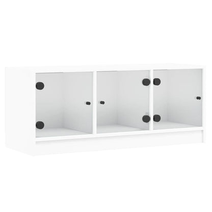TV Cabinet with Glass Doors 102x37x42 cm White